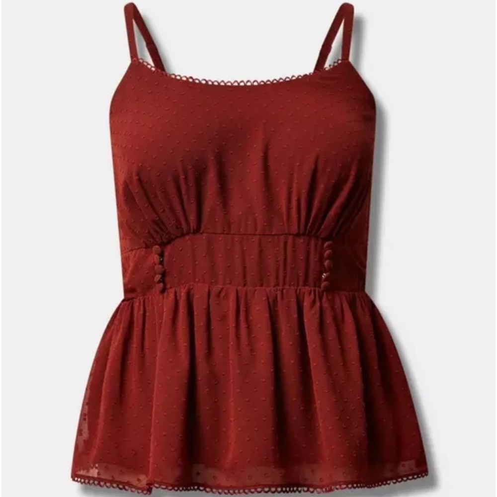 Torrid peplum clip dot shirred bust lace trim top size 5